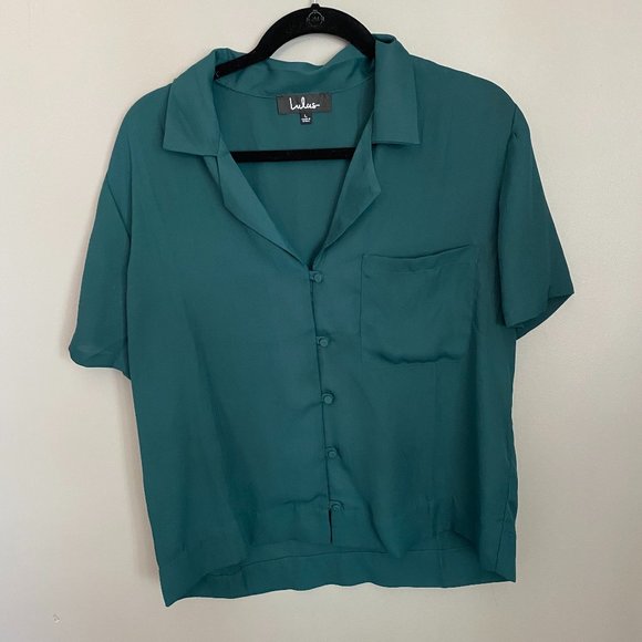 Sheer Green Short Sleeved Lulu's Button Up - Picture 1 of 4